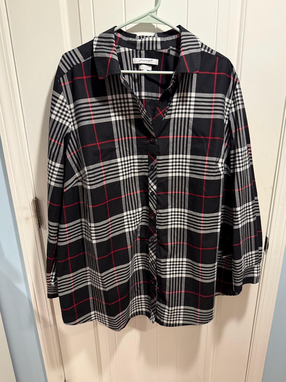 Foxcroft Red, Black, & White Wrinkle Free Button-Down Shirt, Women's Sz. 22W